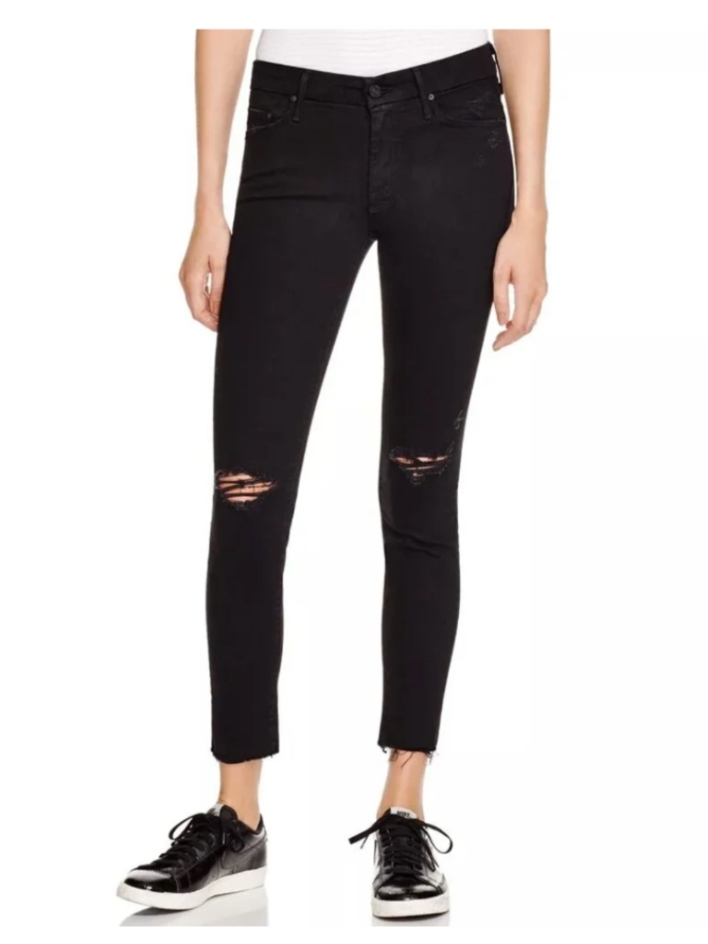 MOTHER Looker Ankle Fray Guilty As Sin Black Jeans Size 26